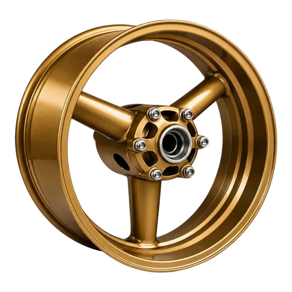 Motorradfelge Pulverbeschichtung in US-Gold seidenmatt – Chrom-Store